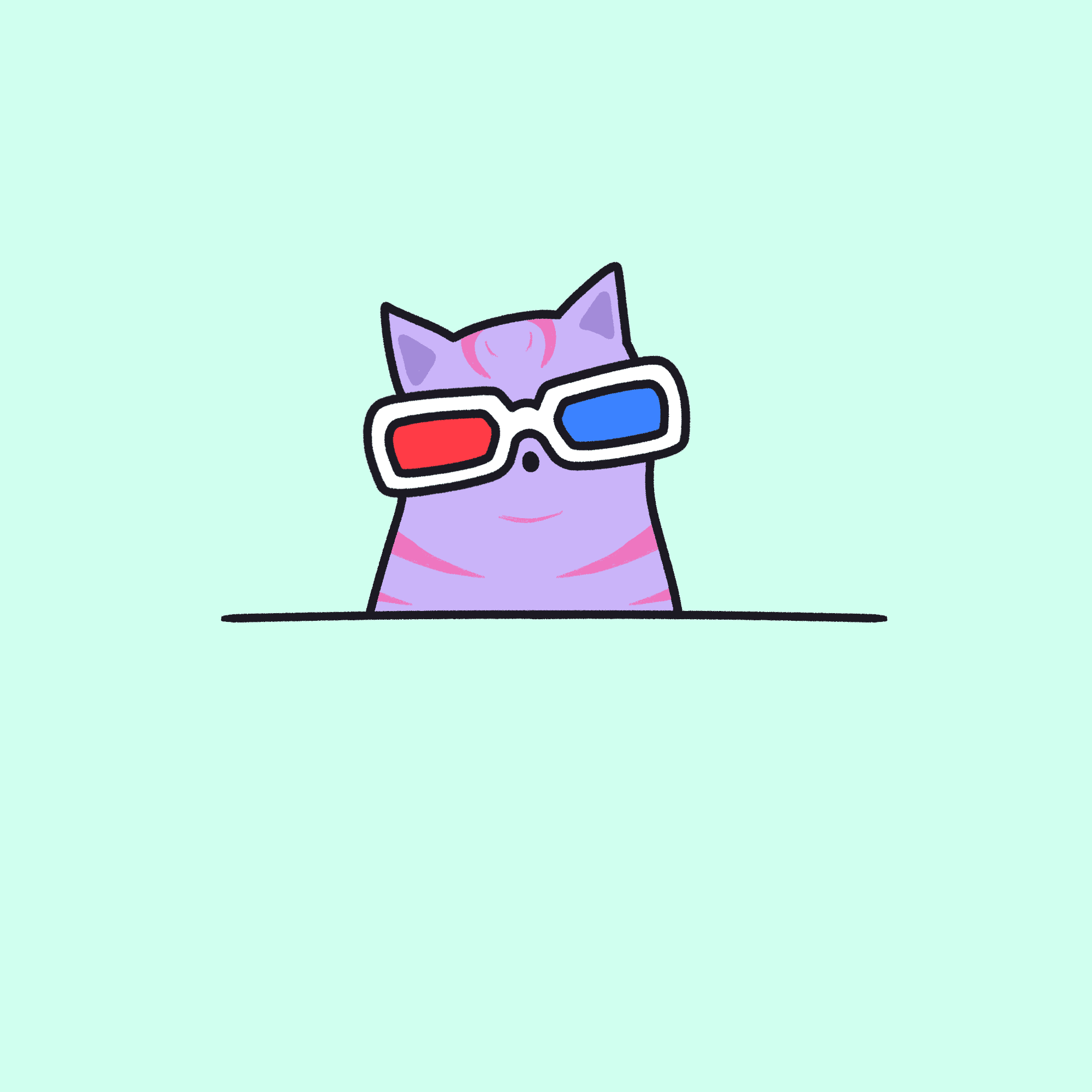 2 Cat with glasses (purple pink, mint)