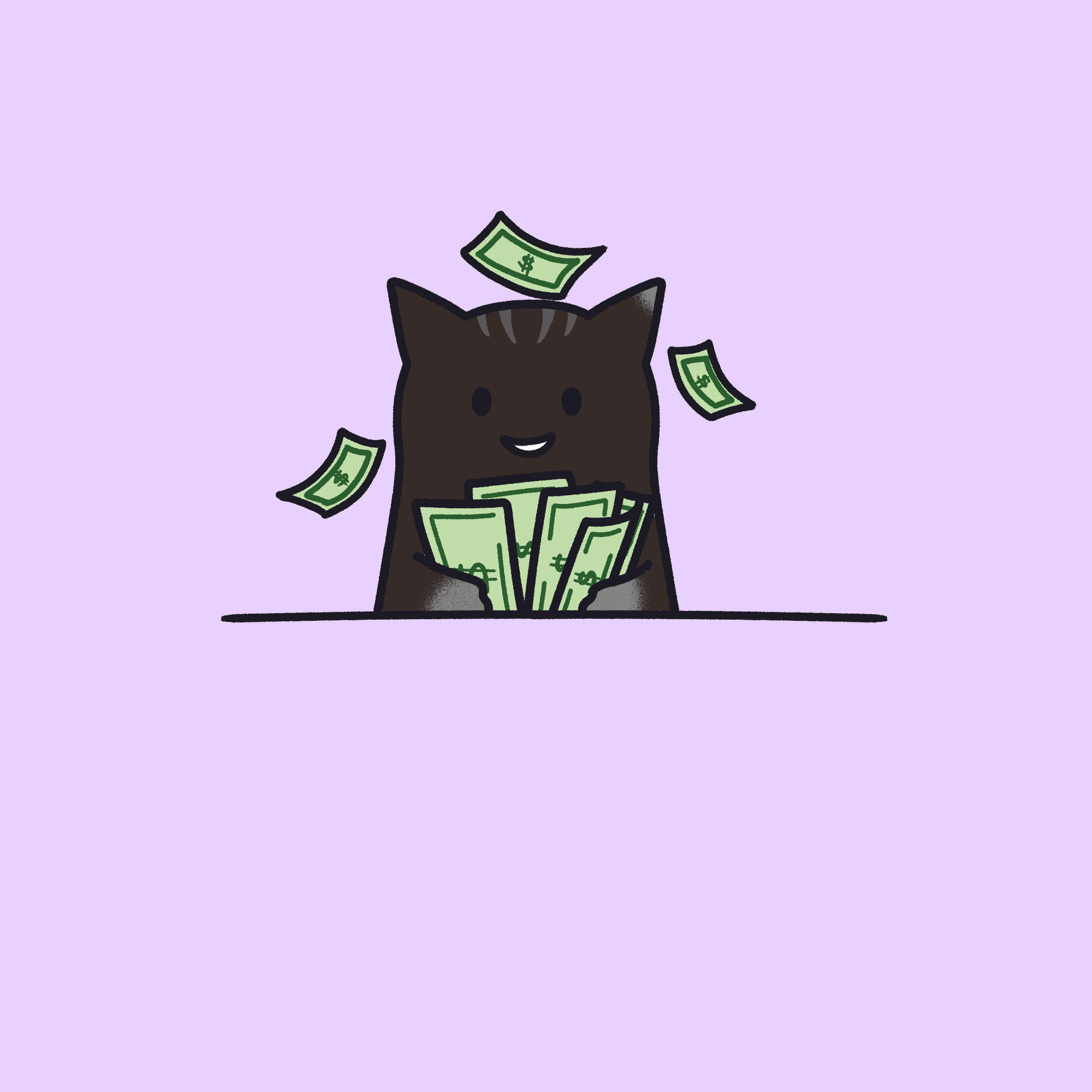 3 Cat with money (black gray, purple)